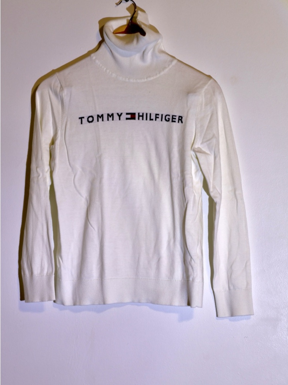 Tommy Hilfiger Cream Turtleneck Sweater with Logo
